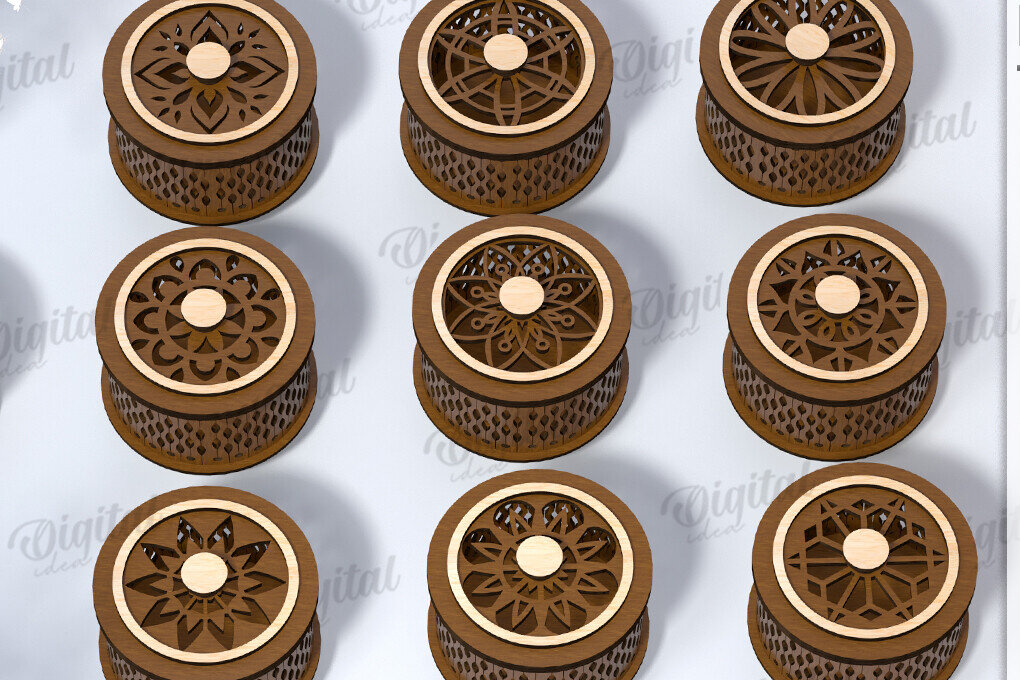 Σετ των 2 Intra απο ξύλο plywood 3mm-4mm πάχος – Μικρό στρογγυλό κουτί μπιχλιμπιδιών Δέσμη κοπής λέιζερ Δίασταση  20x20 cm INTRAFABR-118958308