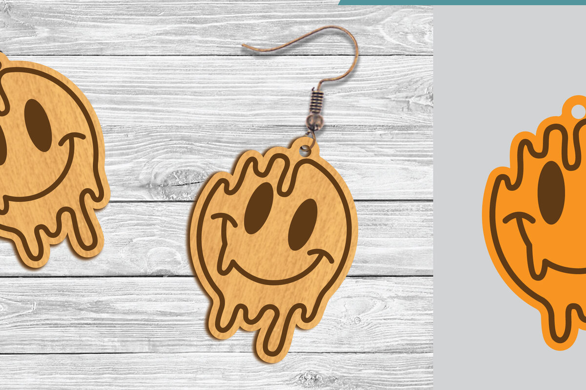 Σετ των 3 Intra απο ξύλο plywood 3mm-4mm πάχος – Σκουλαρίκια Smile Face 1 Δίασταση  5x5 cm INTRAFABR-104777391