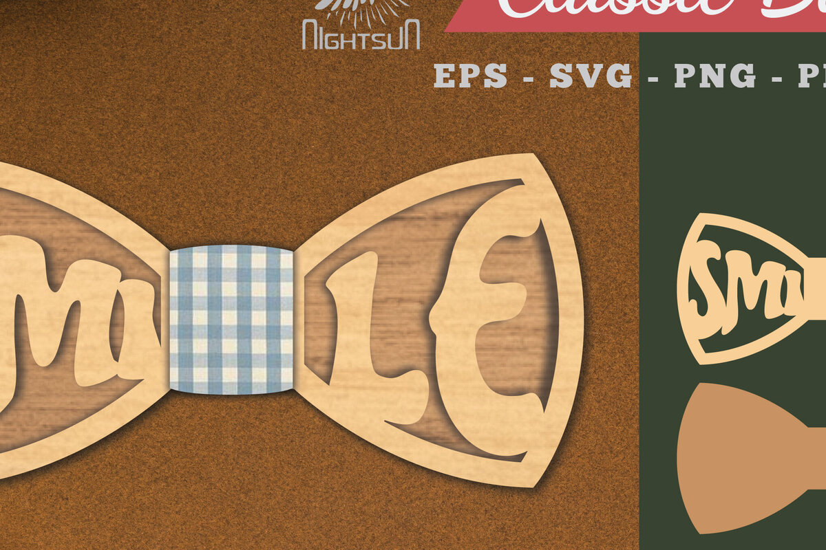 Σετ των 2 Intra απο ξύλο plywood 3mm-4mm πάχος – Smile Bowtie Δίασταση  20x20 cm INTRAFABR-112130705