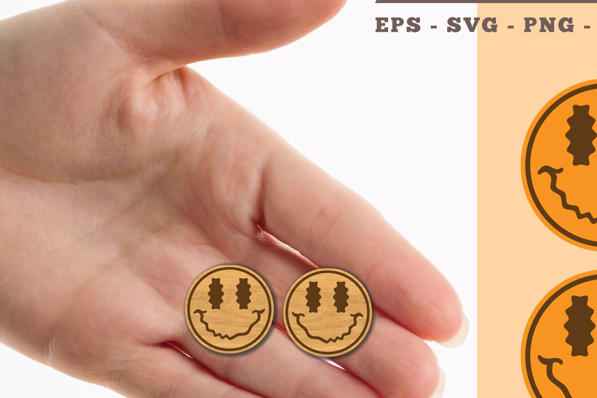 Σετ των 3 Intra απο ξύλο plywood 3mm-4mm πάχος – Σκουλαρίκια Smiley Face 2 Δίασταση  5x5 cm INTRAFABR-102681300