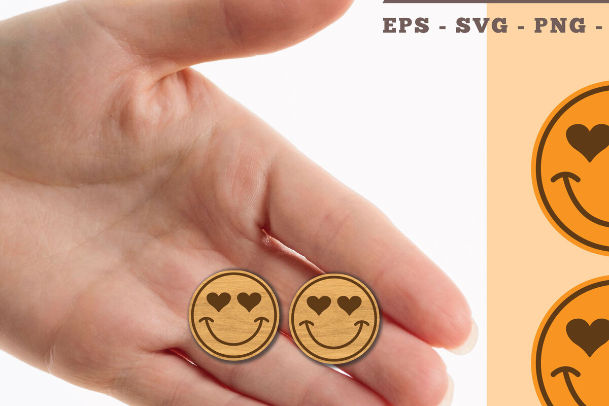 Σετ των 3 Intra απο ξύλο plywood 3mm-4mm πάχος – Σκουλαρίκια Smiley Face 3 Δίασταση  5x5 cm INTRAFABR-102681325