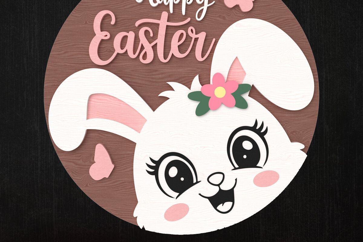 Σετ των 2 Intra απο ξύλο plywood 3mm-4mm πάχος – Πασχαλινό κομμένο λέιζερ με χαμογελαστό λαγουδάκι Δίασταση  20x20 cm INTRAFABR-113850820