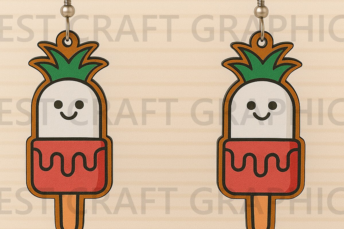 Σετ των 2 Intra απο ξύλο plywood 3mm-4mm πάχος – Χαμογελαστό Popsicle Ανανά Δίασταση  20x20 cm INTRAFABR-123663946