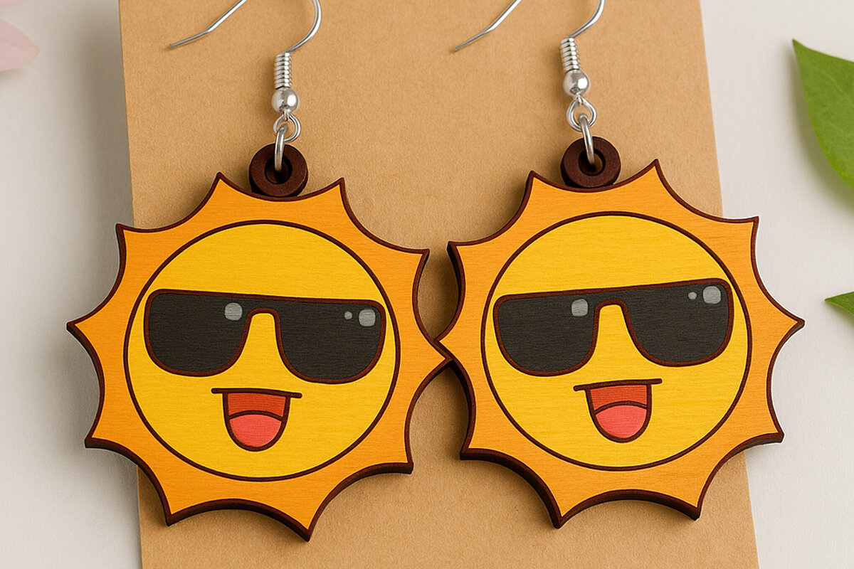 Σετ των 2 Intra απο ξύλο plywood 3mm-4mm πάχος – Smiling Sun Earrings Δίασταση  5x5 cm INTRAFABR-125313071