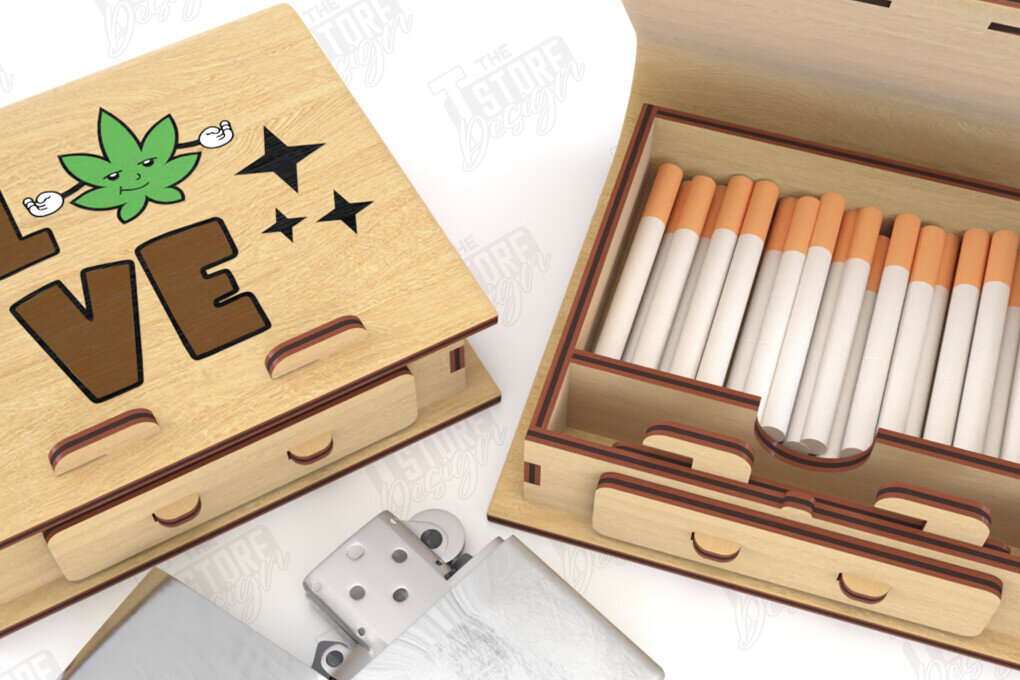 Σετ των 2 Intra απο ξύλο plywood 3mm-4mm πάχος – Κουτί αποθήκευσης καπνίσματος | Αρχείο CNC Δίασταση  20x20 cm INTRAFABR-120417414