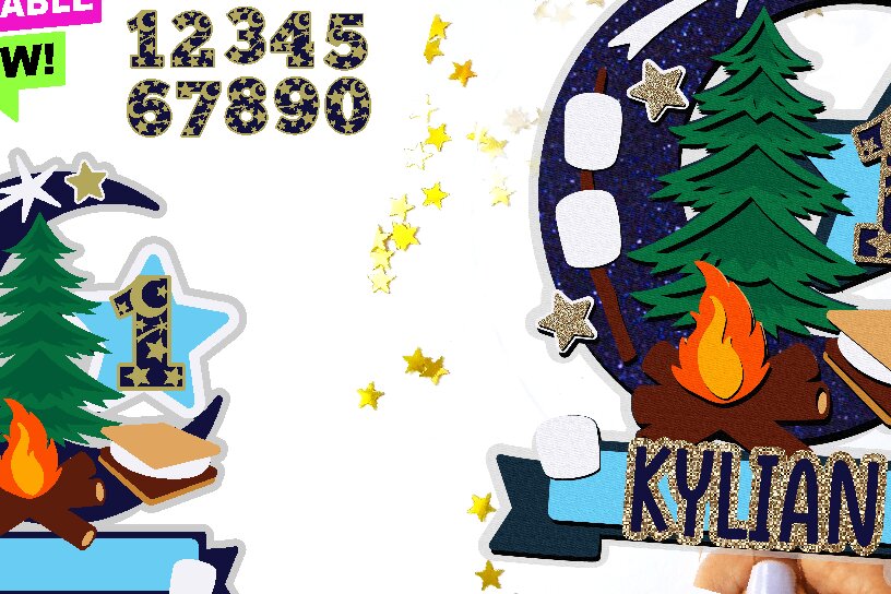 Σετ των 2 Intra απο ξύλο plywood 3mm-4mm πάχος – Smores Birthday Cake Topper Δίασταση  20x20 cm INTRAFABR-88695820