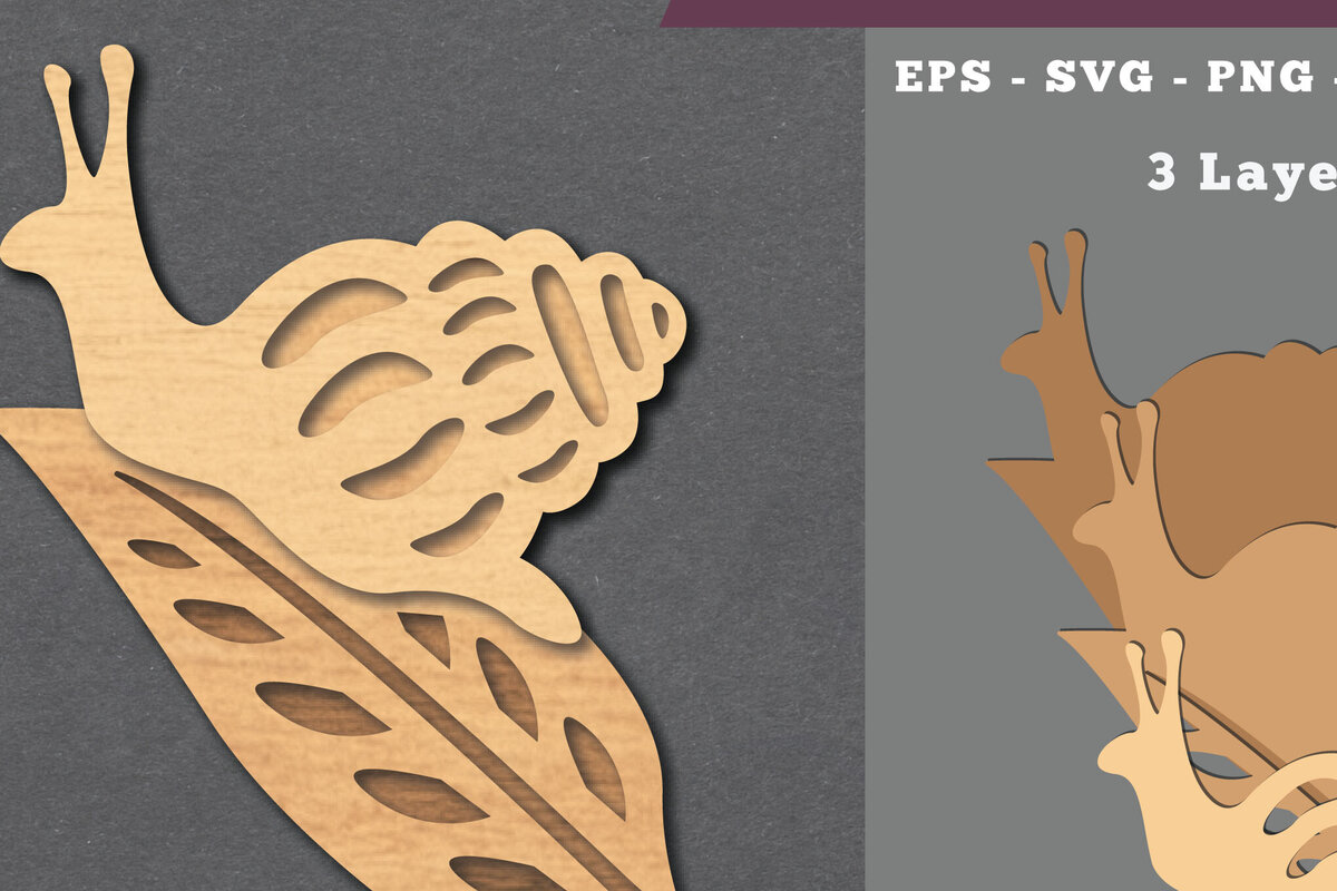 Σετ των 2 Intra απο ξύλο plywood 3mm-4mm πάχος – Σαλιγκάρι σε φύλλο Διακόσμηση κοπής με λέιζερ Δίασταση  20x20 cm INTRAFABR-112075121