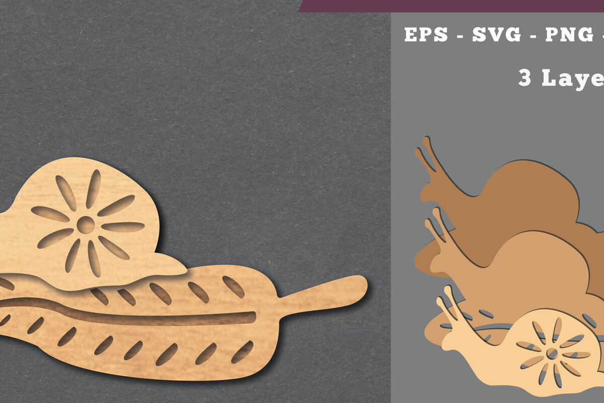 Σετ των 2 Intra απο ξύλο plywood 3mm-4mm πάχος – Σαλιγκάρι σε φύλλο Διακόσμηση κοπής με λέιζερ Δίασταση  20x20 cm INTRAFABR-112075148