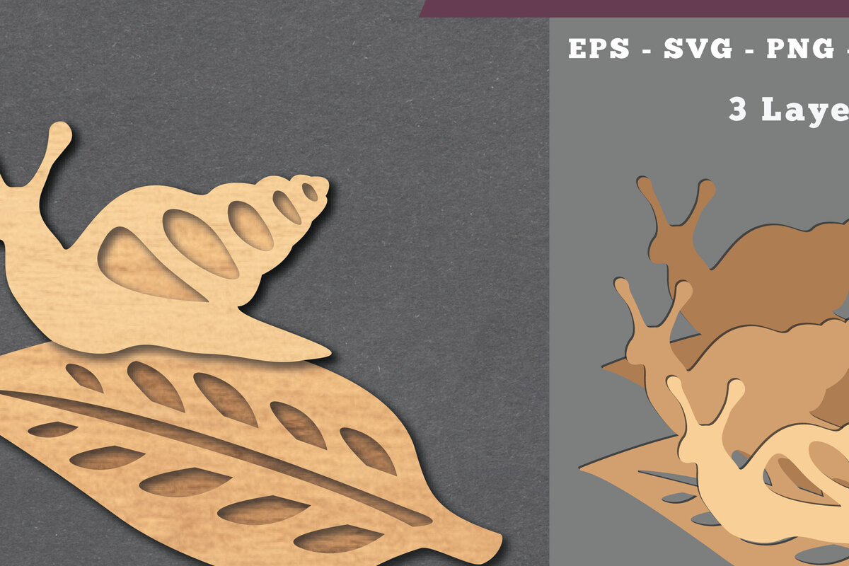 Σετ των 2 Intra απο ξύλο plywood 3mm-4mm πάχος – Σαλιγκάρι σε φύλλο Διακόσμηση κοπής με λέιζερ Δίασταση  20x20 cm INTRAFABR-112075022