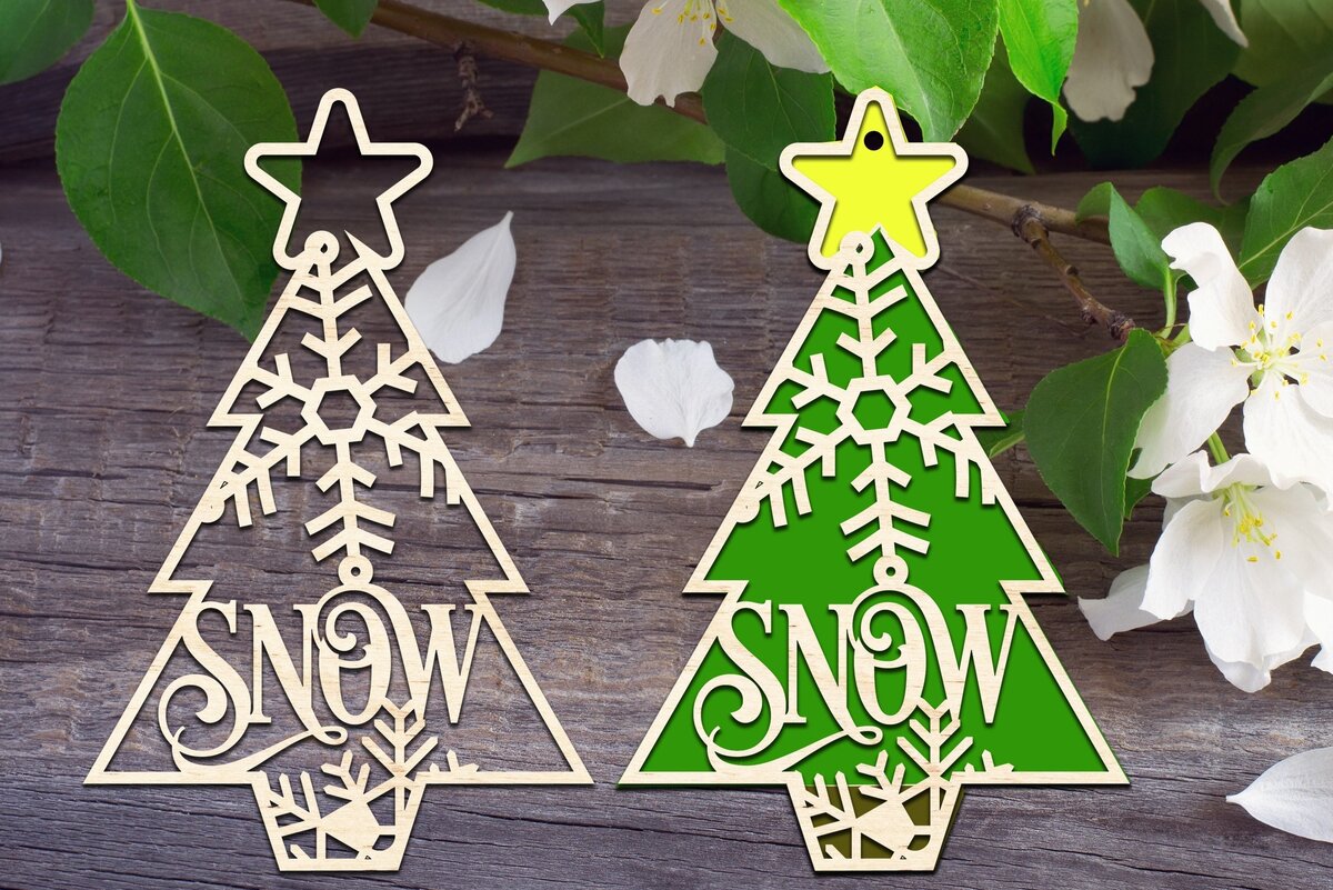 Σετ των 2 Intra απο ξύλο plywood 3mm-4mm πάχος – Στολίδι χριστουγεννιάτικου δέντρου χιονιού Δίασταση  20x20 cm INTRAFABR-33393226