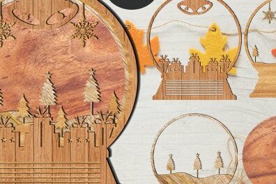 Σετ των 2 Intra απο ξύλο plywood 3mm-4mm πάχος – Snow Globe Δίασταση  20x20 cm INTRAFABR-42613975