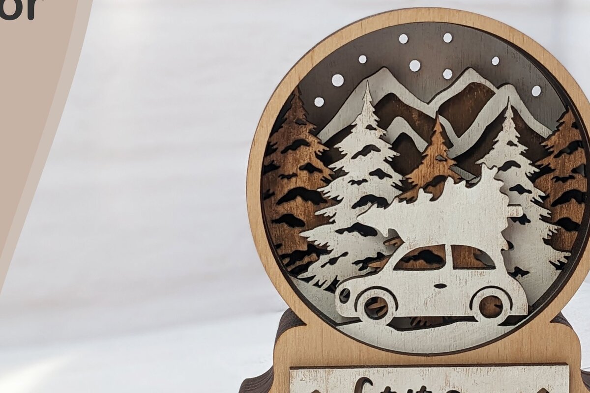 Σετ των 2 Intra απο ξύλο plywood 3mm-4mm πάχος – Αρχείο πολλαπλών επιπέδων κοπής με λέιζερ Snow Globe Δίασταση  20x20 cm INTRAFABR-37304879