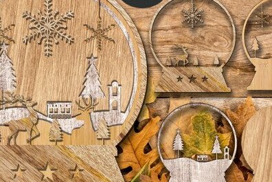 Σετ των 2 Intra απο ξύλο plywood 3mm-4mm πάχος – Snow Globe Δίασταση  20x20 cm INTRAFABR-42613919