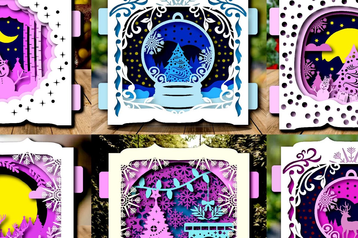 Σετ των 2 Intra απο ξύλο plywood 3mm-4mm πάχος – Πακέτο Χριστουγεννιάτικων καρτών Snow Globe Pop Up Δίασταση  20x20 cm INTRAFABR-38884315