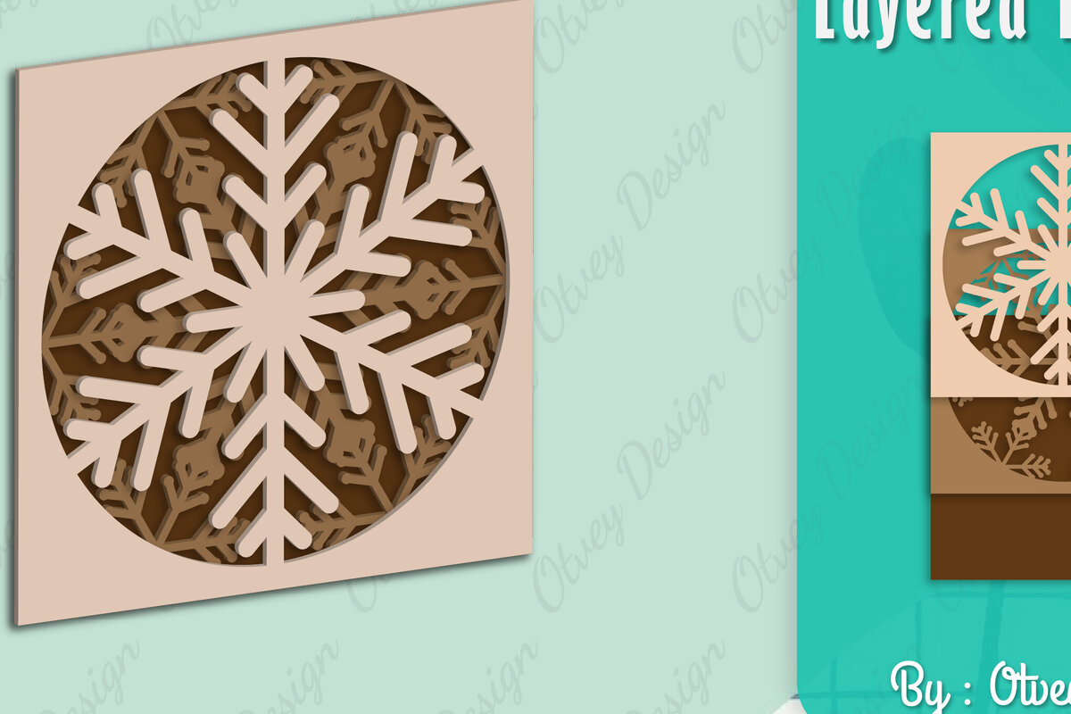 Σετ των 2 Intra απο ξύλο plywood 3mm-4mm πάχος – Snowflake 3D Lasered Lasercut Δίασταση  20x20 cm INTRAFABR-109158398