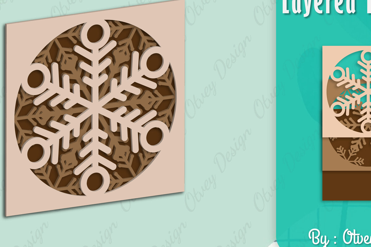 Σετ των 2 Intra απο ξύλο plywood 3mm-4mm πάχος – Snowflake 3D Lasered Lasercut Δίασταση  20x20 cm INTRAFABR-109158422