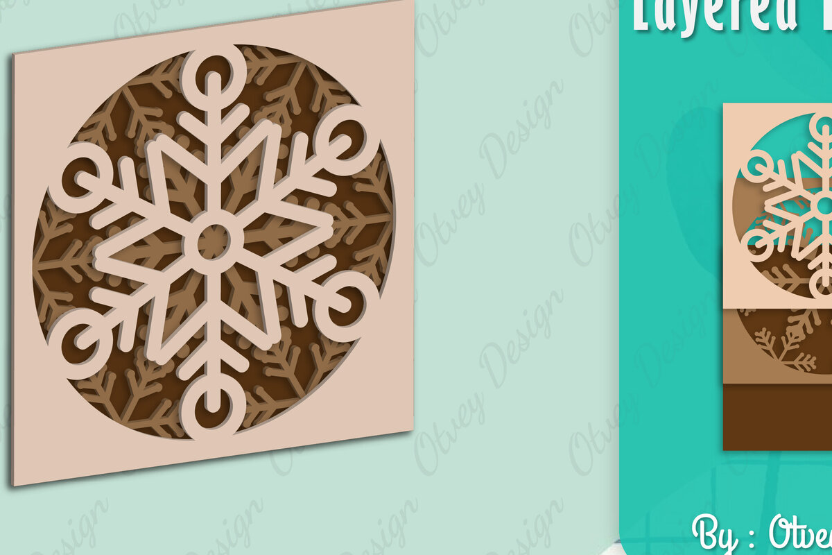 Σετ των 2 Intra απο ξύλο plywood 3mm-4mm πάχος – Snowflake 3D Lasered Lasercut Δίασταση  20x20 cm INTRAFABR-109158444