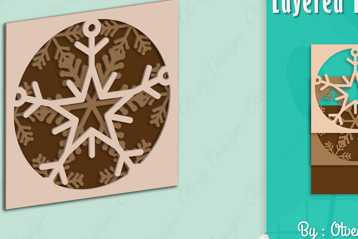 Σετ των 2 Intra απο ξύλο plywood 3mm-4mm πάχος – Snowflake 3D Lasered Lasercut Δίασταση  20x20 cm INTRAFABR-109158478