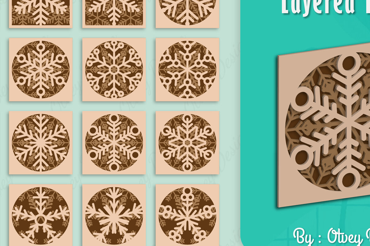 Σετ των 2 Intra απο ξύλο plywood 3mm-4mm πάχος – Snowflake 3D Lasered Lasercut Δίασταση  20x20 cm INTRAFABR-109158630