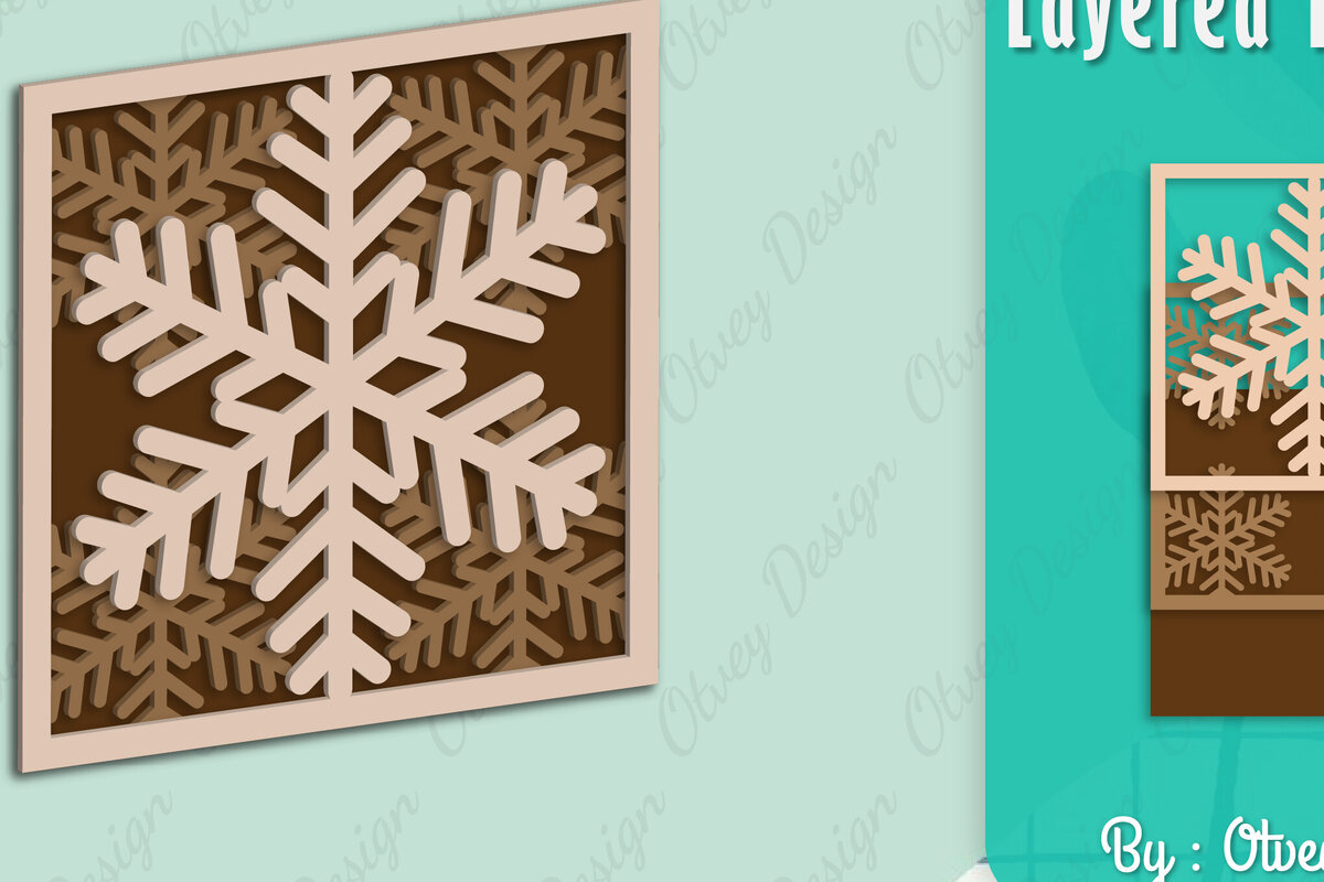 Σετ των 2 Intra απο ξύλο plywood 3mm-4mm πάχος – Snowflake 3D Lasered Lasercut Δίασταση  20x20 cm INTRAFABR-109157881
