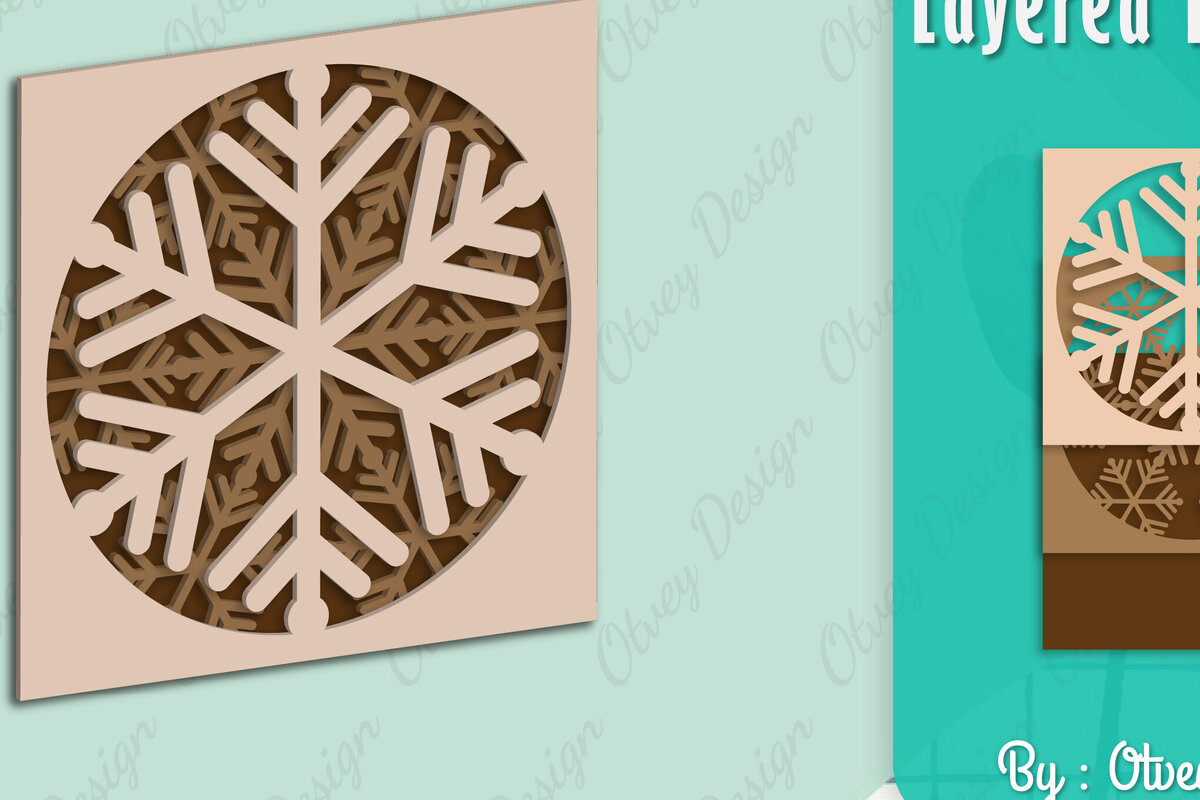 Σετ των 2 Intra απο ξύλο plywood 3mm-4mm πάχος – Snowflake 3D Lasered Lasercut Δίασταση  20x20 cm INTRAFABR-109157928