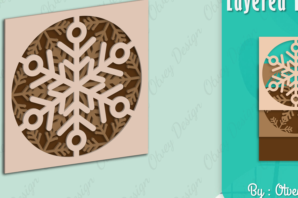 Σετ των 2 Intra απο ξύλο plywood 3mm-4mm πάχος – Snowflake 3D Lasered Lasercut Δίασταση  20x20 cm INTRAFABR-109158265