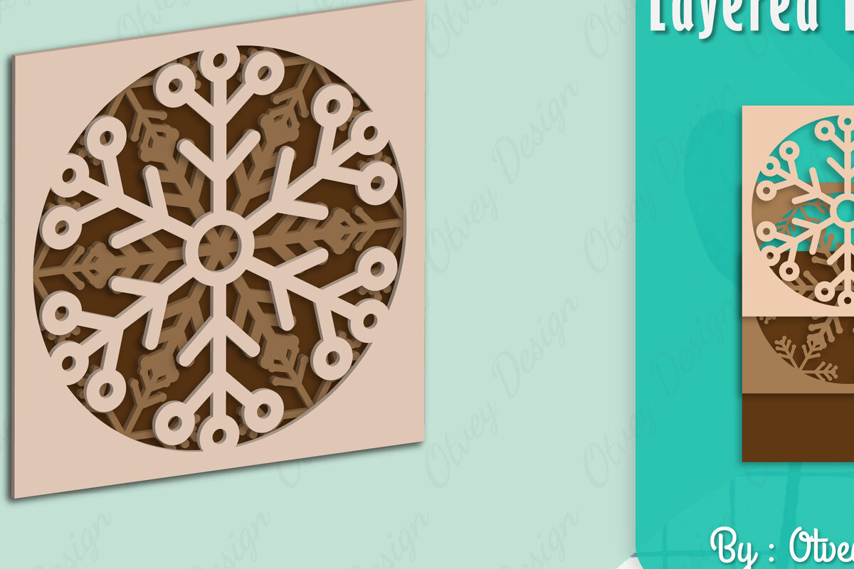 Σετ των 2 Intra απο ξύλο plywood 3mm-4mm πάχος – Snowflake 3D Lasered Lasercut Δίασταση  20x20 cm INTRAFABR-109158307