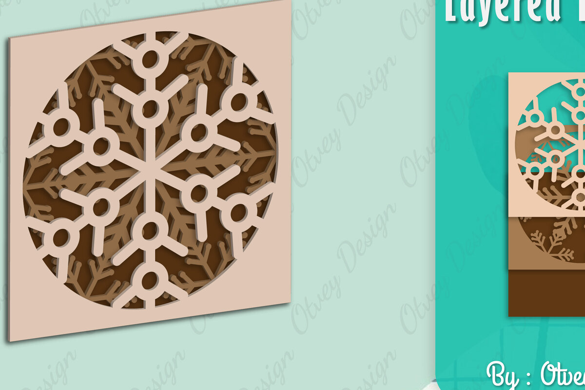Σετ των 2 Intra απο ξύλο plywood 3mm-4mm πάχος – Snowflake 3D Lasered Lasercut Δίασταση  20x20 cm INTRAFABR-109158338