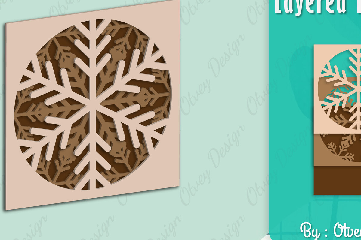 Σετ των 2 Intra απο ξύλο plywood 3mm-4mm πάχος – Snowflake 3D Lasered Lasercut Δίασταση  20x20 cm INTRAFABR-109158369
