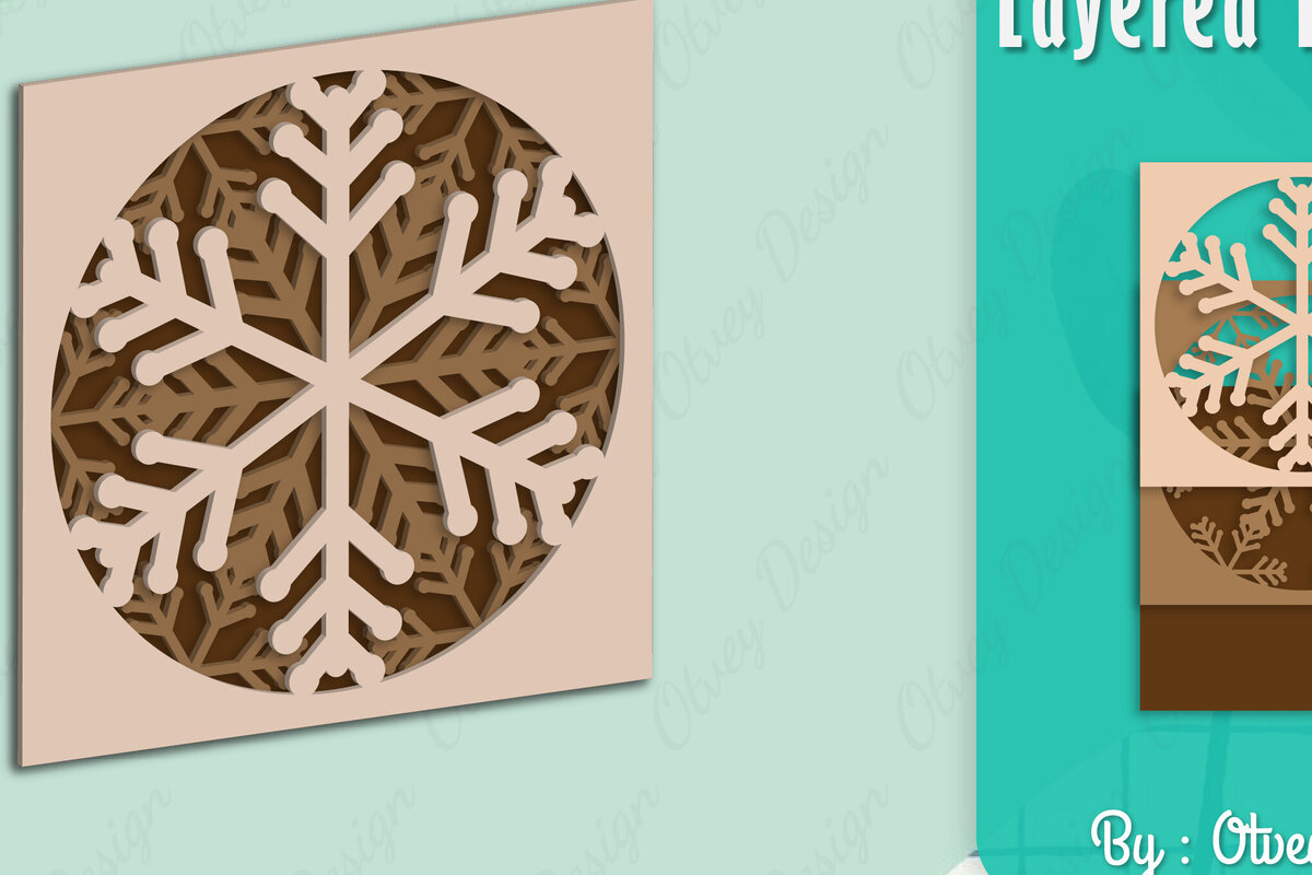 Σετ των 2 Intra απο ξύλο plywood 3mm-4mm πάχος – Snowflake 3D Lasered Lasercut Δίασταση  20x20 cm INTRAFABR-109157844