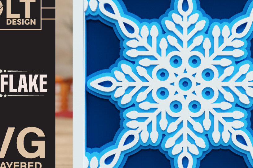 Σετ των 2 Intra απο ξύλο plywood 3mm-4mm πάχος – Snowflake 3D πολυεπίπεδα κομμένα αρχεία Δίασταση  20x20 cm INTRAFABR-75491807