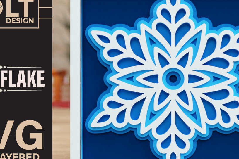 Σετ των 2 Intra απο ξύλο plywood 3mm-4mm πάχος – Snowflake 3D πολυεπίπεδα κομμένα αρχεία Δίασταση  20x20 cm INTRAFABR-75491956