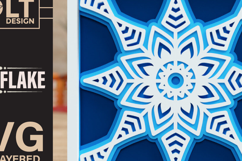 Σετ των 2 Intra απο ξύλο plywood 3mm-4mm πάχος – Snowflake 3D πολυεπίπεδα κομμένα αρχεία Δίασταση  20x20 cm INTRAFABR-75492028