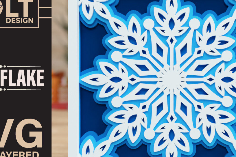 Σετ των 2 Intra απο ξύλο plywood 3mm-4mm πάχος – Snowflake 3D πολυεπίπεδα κομμένα αρχεία Δίασταση  20x20 cm INTRAFABR-75491488