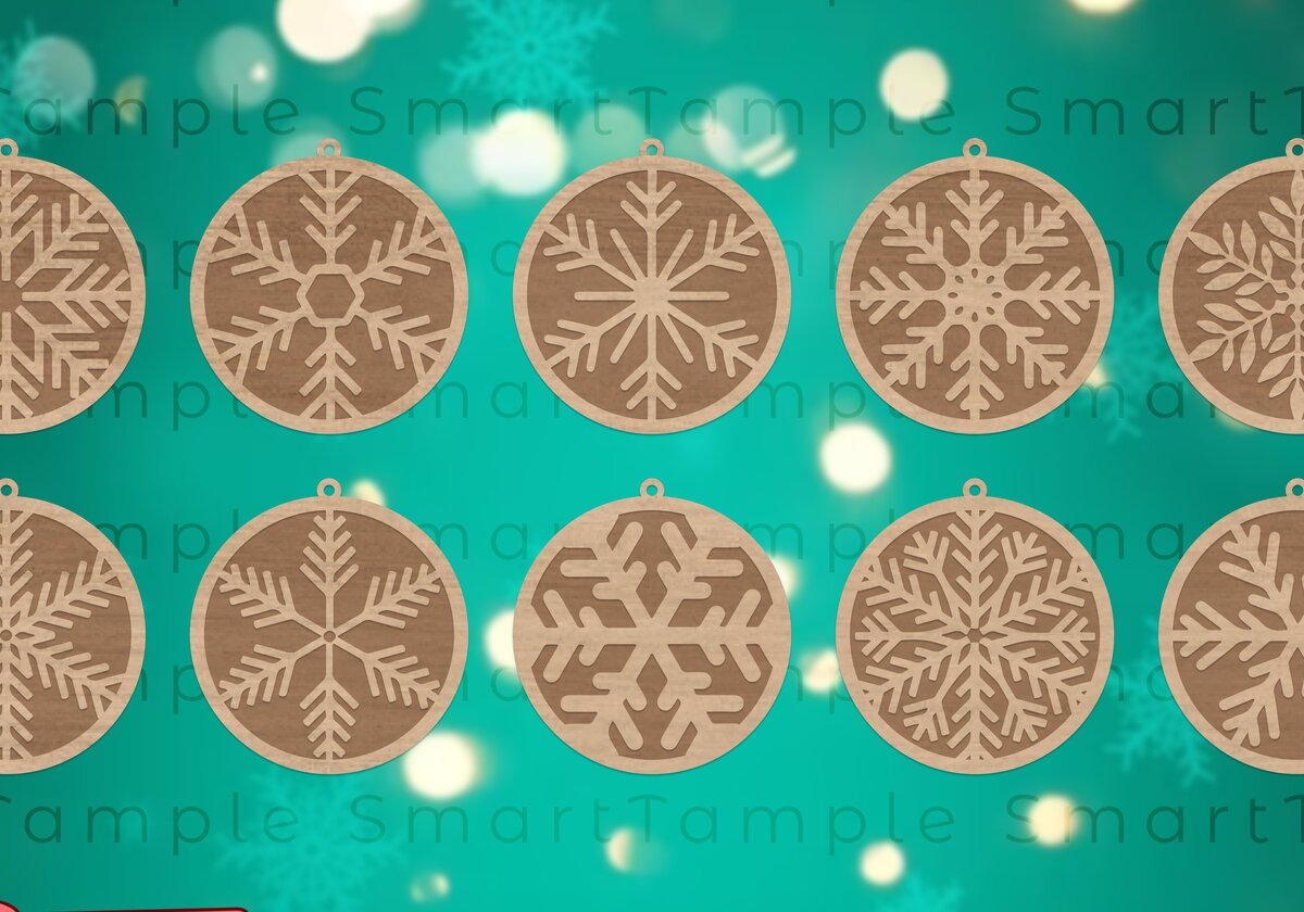 Σετ των 2 Intra απο ξύλο plywood 3mm-4mm πάχος – Στολίδι με μπάλα νιφάδα χιονιού με λέιζερ Δίασταση  20x20 cm INTRAFABR-83710095
