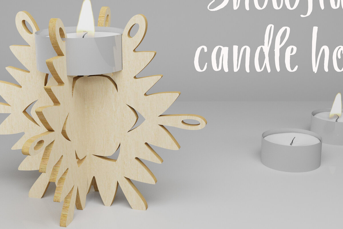 Intra απο ξύλο plywood 3mm-4mm πάχος – Κηροπήγιο Snowflake. 3D Design Δίασταση  40x30 cm INTRAFABR-82306200