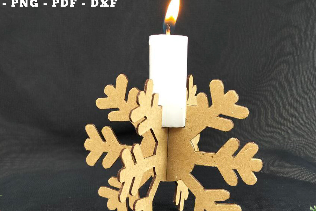 Σετ των 2 Intra απο ξύλο plywood 3mm-4mm πάχος – Στήριγμα κεριών Snowflake Cut Δίασταση  20x20 cm INTRAFABR-112768322