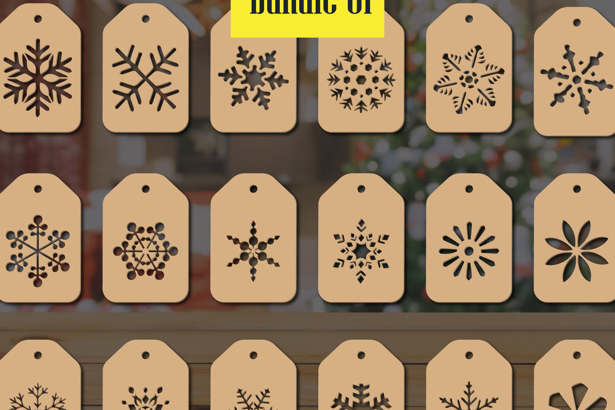 Σετ των 2 Intra απο ξύλο plywood 3mm-4mm πάχος – Πακέτο αποκοπής ετικετών χριστουγεννιάτικου δώρου νιφάδα χιονιού Δίασταση  20x20 cm INTRAFABR-19092536