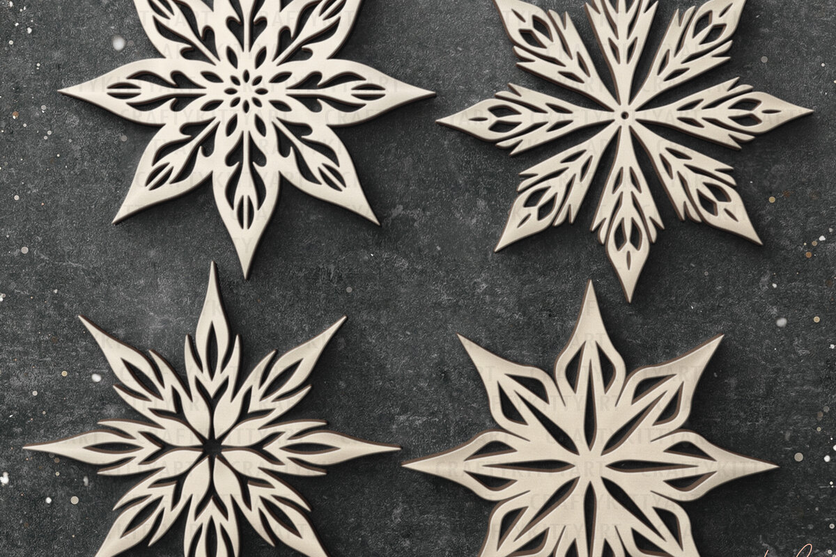 Σετ των 2 Intra απο ξύλο plywood 3mm-4mm πάχος – Χριστουγεννιάτικη σιλουέτα κοπής με λέιζερ με νιφάδα χιονιού Δίασταση  20x20 cm INTRAFABR-108875011