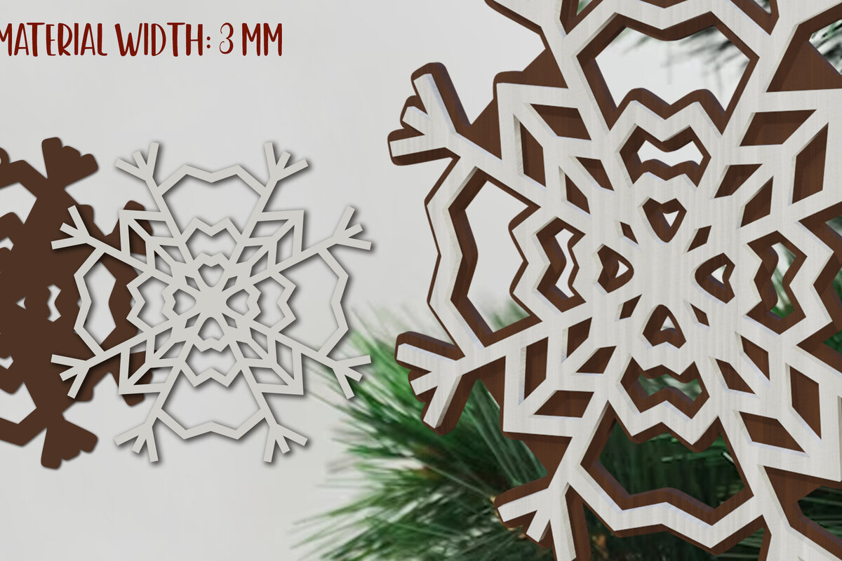 Σετ των 2 Intra απο ξύλο plywood 3mm-4mm πάχος – Νιφάδα χιονιού. Χριστουγεννιάτικα μοτίβα κοπής με λέιζερ Δίασταση  20x20 cm INTRAFABR-80866901