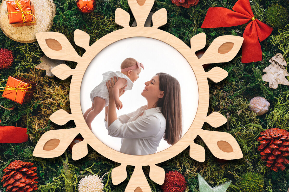 Σετ των 2 Intra απο ξύλο plywood 3mm-4mm πάχος – Χριστουγεννιάτικη φωτογραφία νιφάδα χιονιού στολίδι Δίασταση  20x20 cm INTRAFABR-107386075