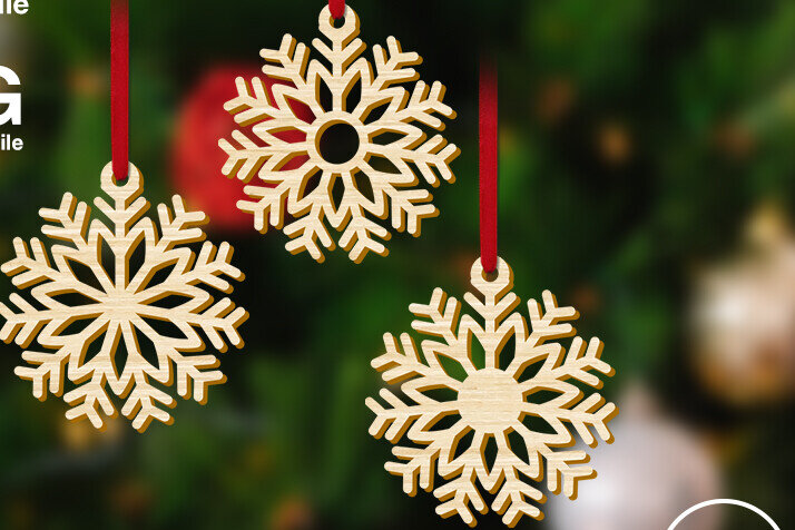 Σετ των 2 Intra απο ξύλο plywood 3mm-4mm πάχος – Πακέτο στολίδι για χριστουγεννιάτικο δέντρο με νιφάδα χιονιού Δίασταση  20x20 cm INTRAFABR-78492037