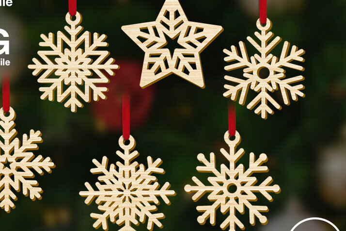 Σετ των 2 Intra απο ξύλο plywood 3mm-4mm πάχος – Στολίδι με χριστουγεννιάτικο δέντρο με νιφάδα χιονιού Δίασταση  20x20 cm INTRAFABR-78288563