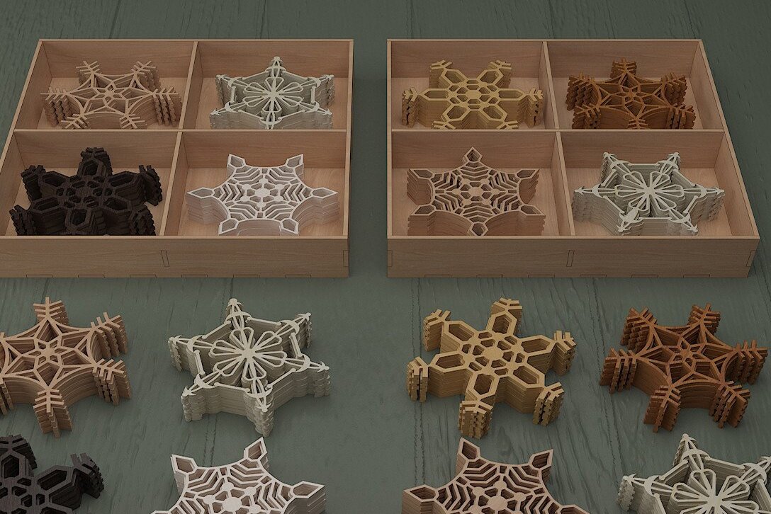 Σετ των 2 Intra απο ξύλο plywood 3mm-4mm πάχος – Snowflake Coaster Set Divided Laser Box Δίασταση  20x20 cm INTRAFABR-44664437