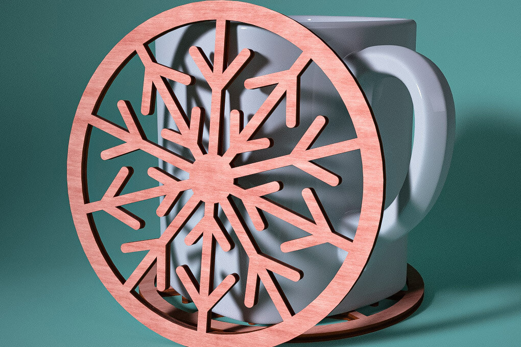 Σετ των 2 Intra απο ξύλο plywood 3mm-4mm πάχος – Σουβέρ Snowflake Δίασταση  20x20 cm INTRAFABR-76525290