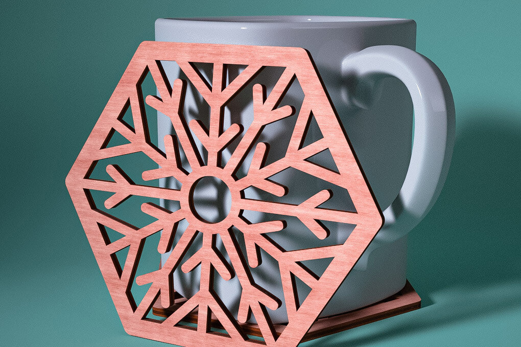 Σετ των 2 Intra απο ξύλο plywood 3mm-4mm πάχος – Σουβέρ Snowflake Δίασταση  20x20 cm INTRAFABR-76525599