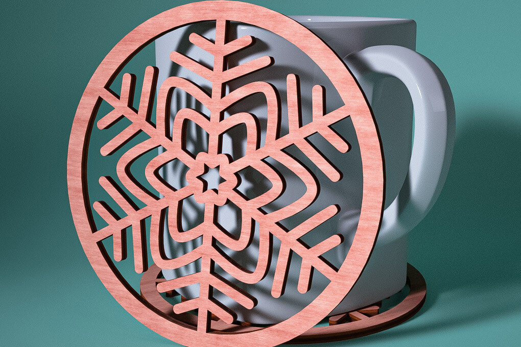 Σετ των 2 Intra απο ξύλο plywood 3mm-4mm πάχος – Σουβέρ Snowflake Δίασταση  20x20 cm INTRAFABR-76525665