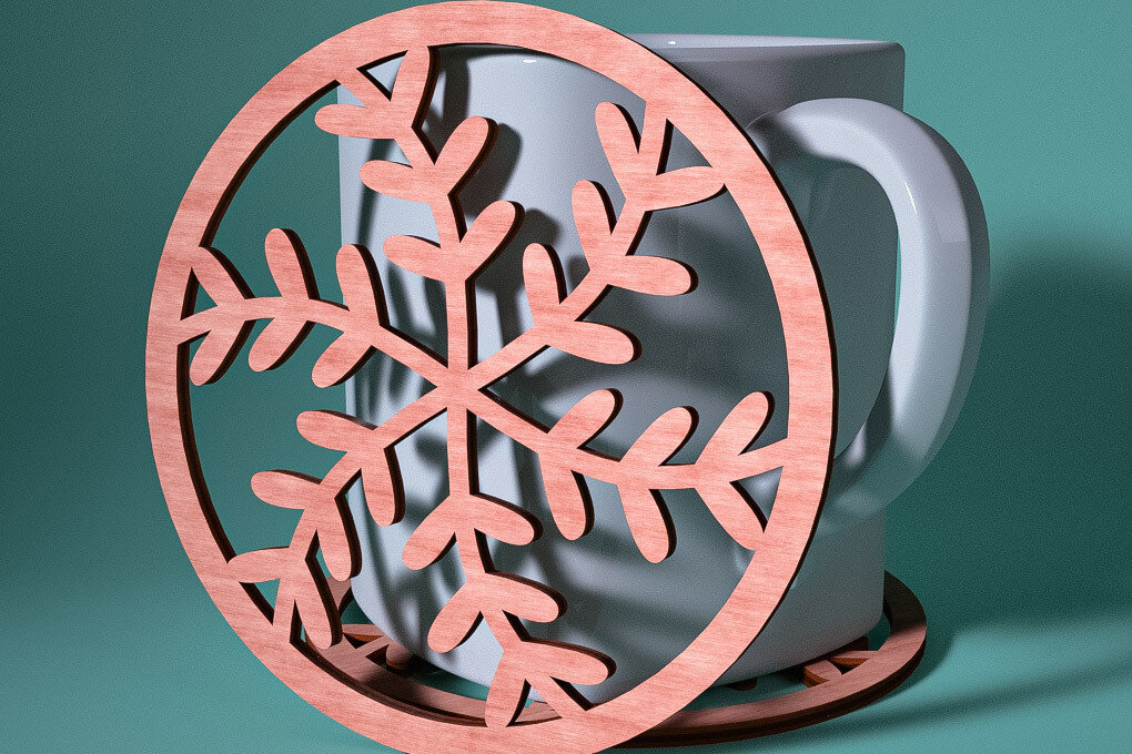 Σετ των 2 Intra απο ξύλο plywood 3mm-4mm πάχος – Σουβέρ Snowflake Δίασταση  20x20 cm INTRAFABR-76525686