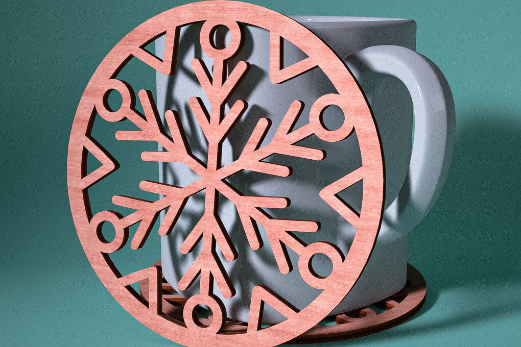 Σετ των 2 Intra απο ξύλο plywood 3mm-4mm πάχος – Σουβέρ Snowflake Δίασταση  20x20 cm INTRAFABR-76525727