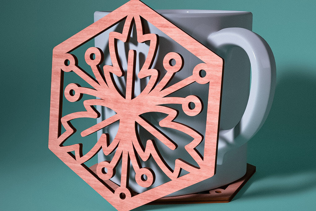 Σετ των 2 Intra απο ξύλο plywood 3mm-4mm πάχος – Σουβέρ Snowflake Δίασταση  20x20 cm INTRAFABR-76525742